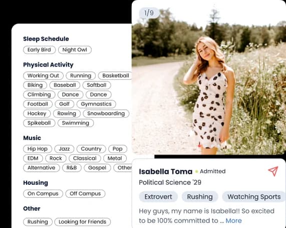 A student profile who has found their college roommate.