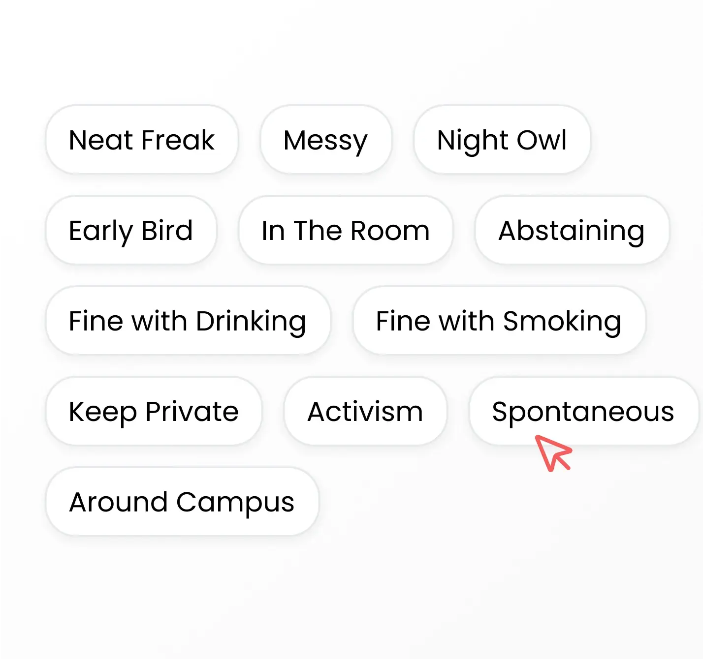 College roommate matching tags: neat freak, messy, night owl, spontaneous, activism - Find your perfect fit!