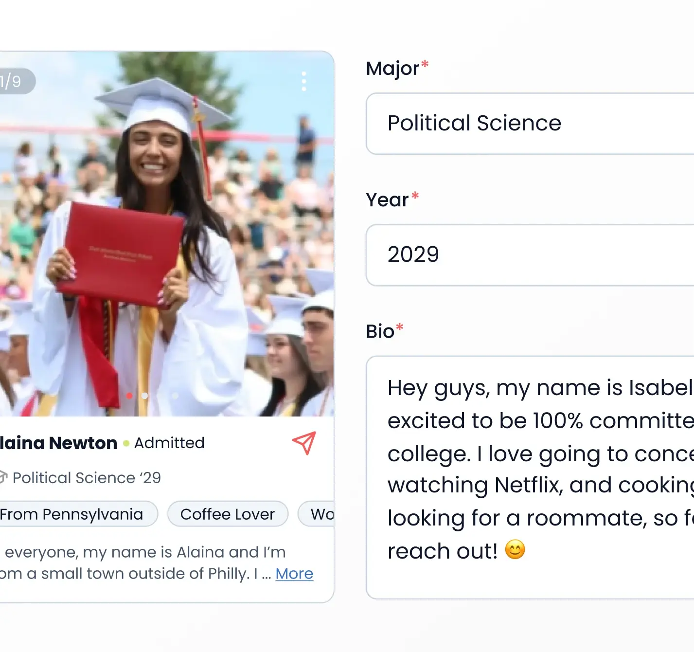Prospective class of 2029 college students' roommate profile: Political Science, coffee lover, from Pennsylvania. Connect!